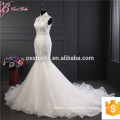 Alibaba Suzhou precio de fábrica Mermaid vestido de novia de encaje de cuello alto con el tren largo